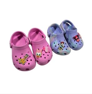 Crocs Classic Clogs Lot of 2 Pairs w/ Disney Minnie Mouse Jibbitz Charms sz 8